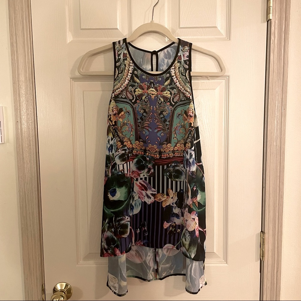 Clover Canyon Dark Floral / Mardi Gras Carnival Print top
